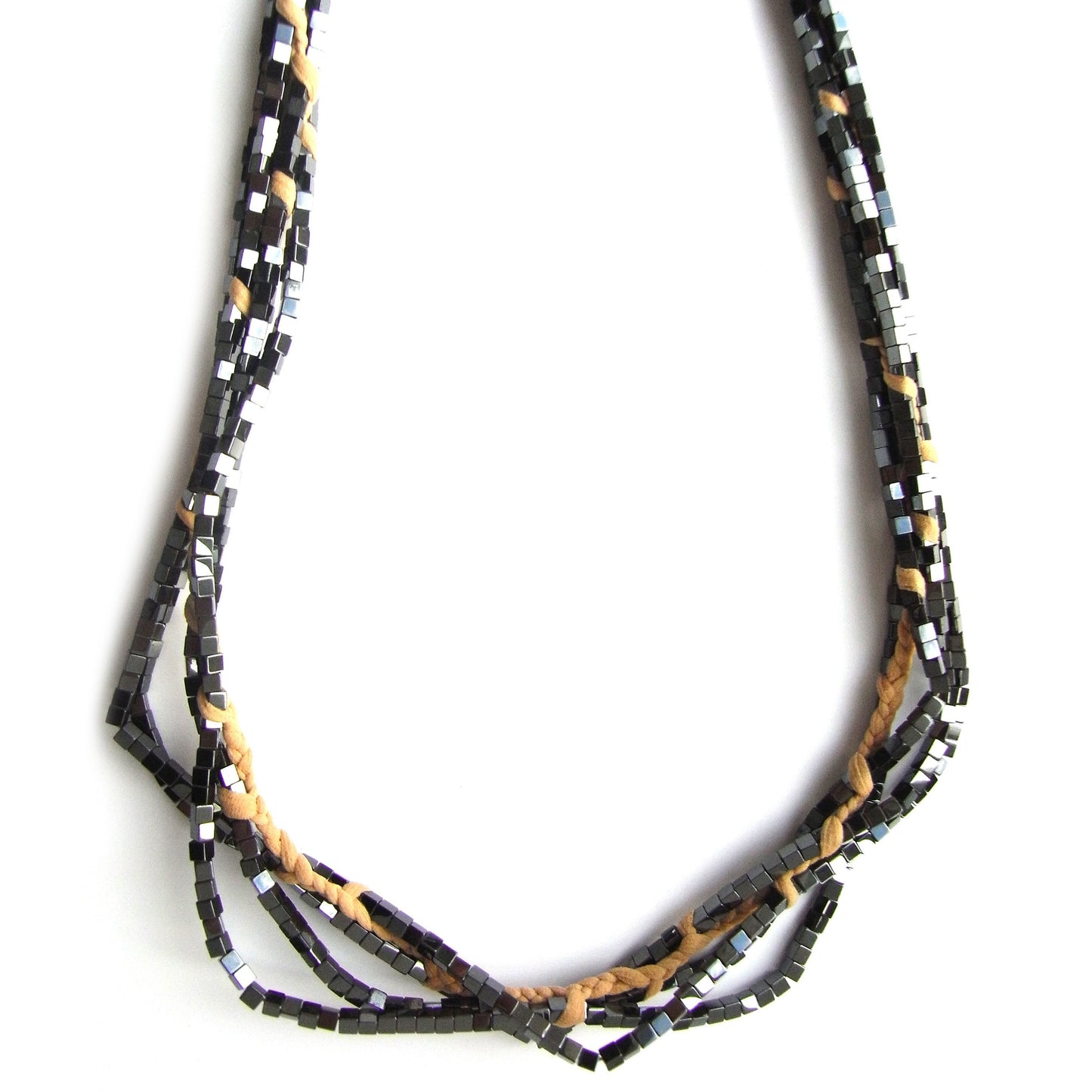 ORGANIC OPULENCE long braided hematine necklace