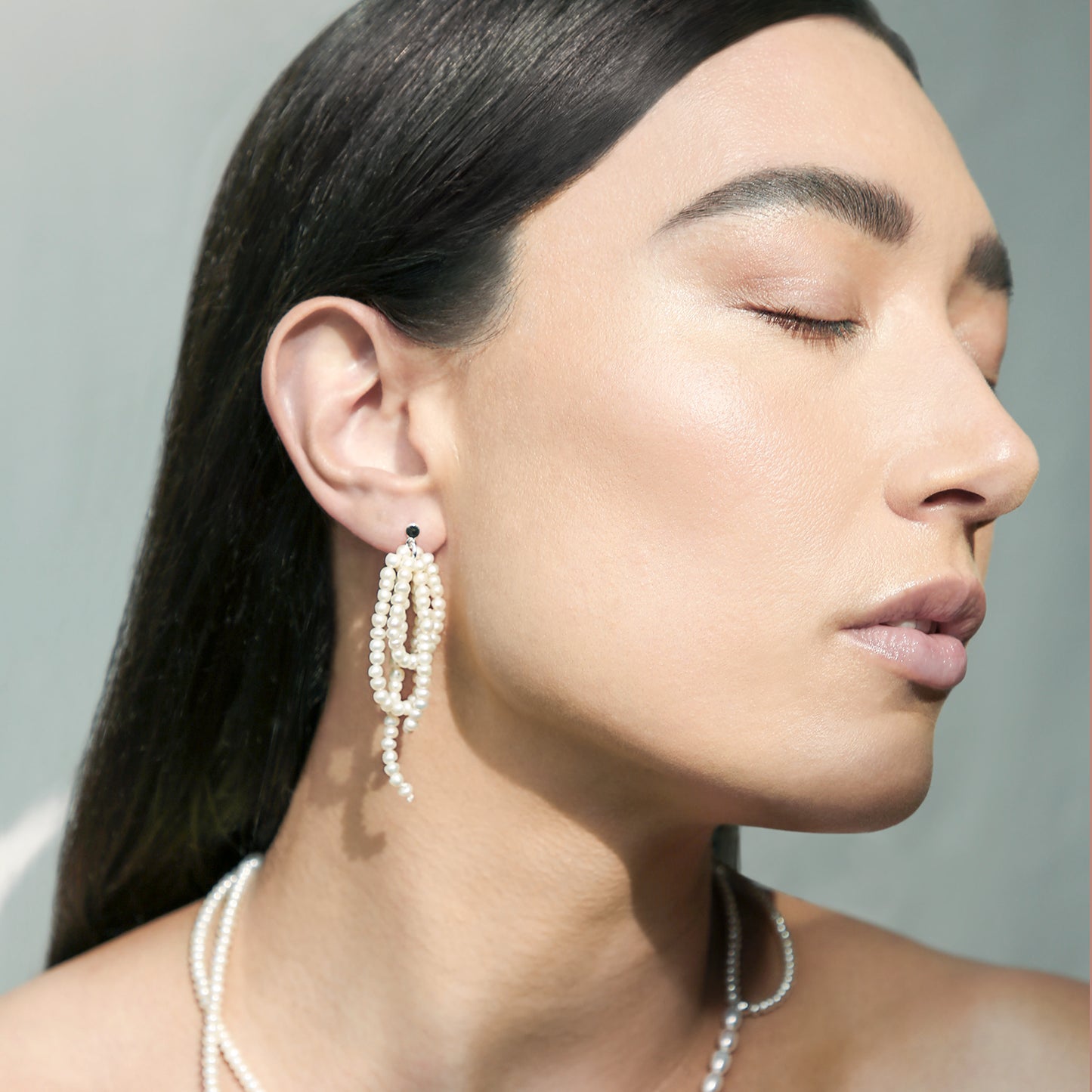 Gathered Loop Earrings with Freshwater Pearls