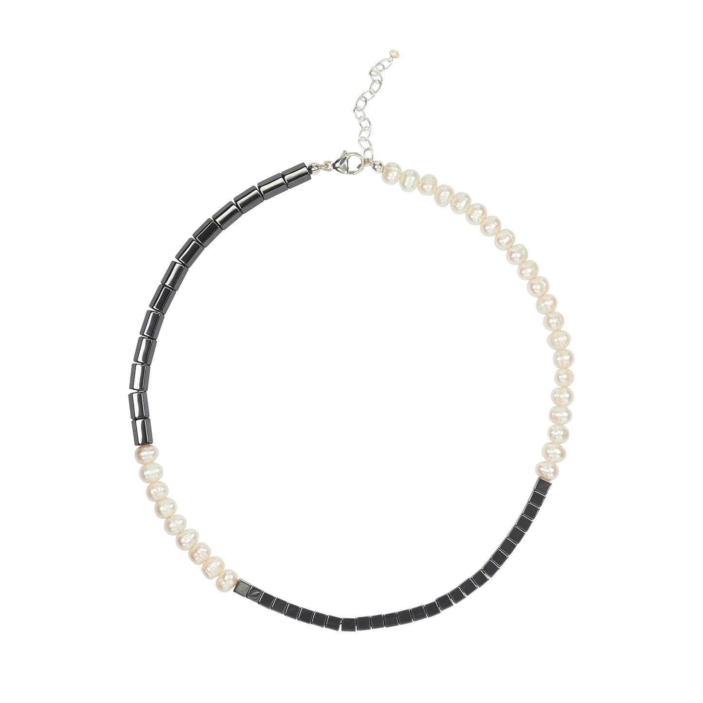 Quadrant Necklace with Freshwater Pearls and Hematine