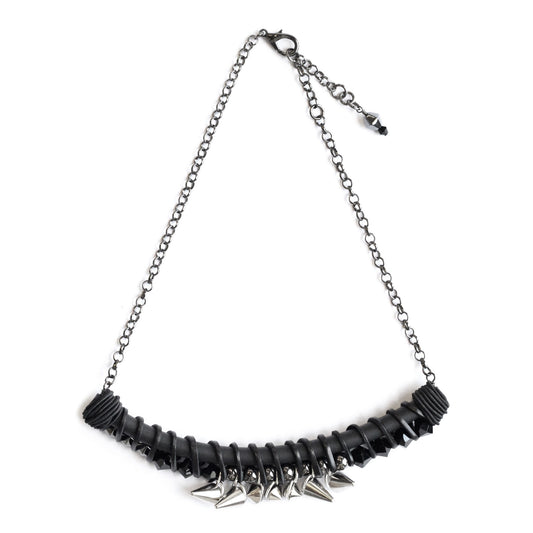 BLACK LEATHER TWIST necklace with stainless steel studs