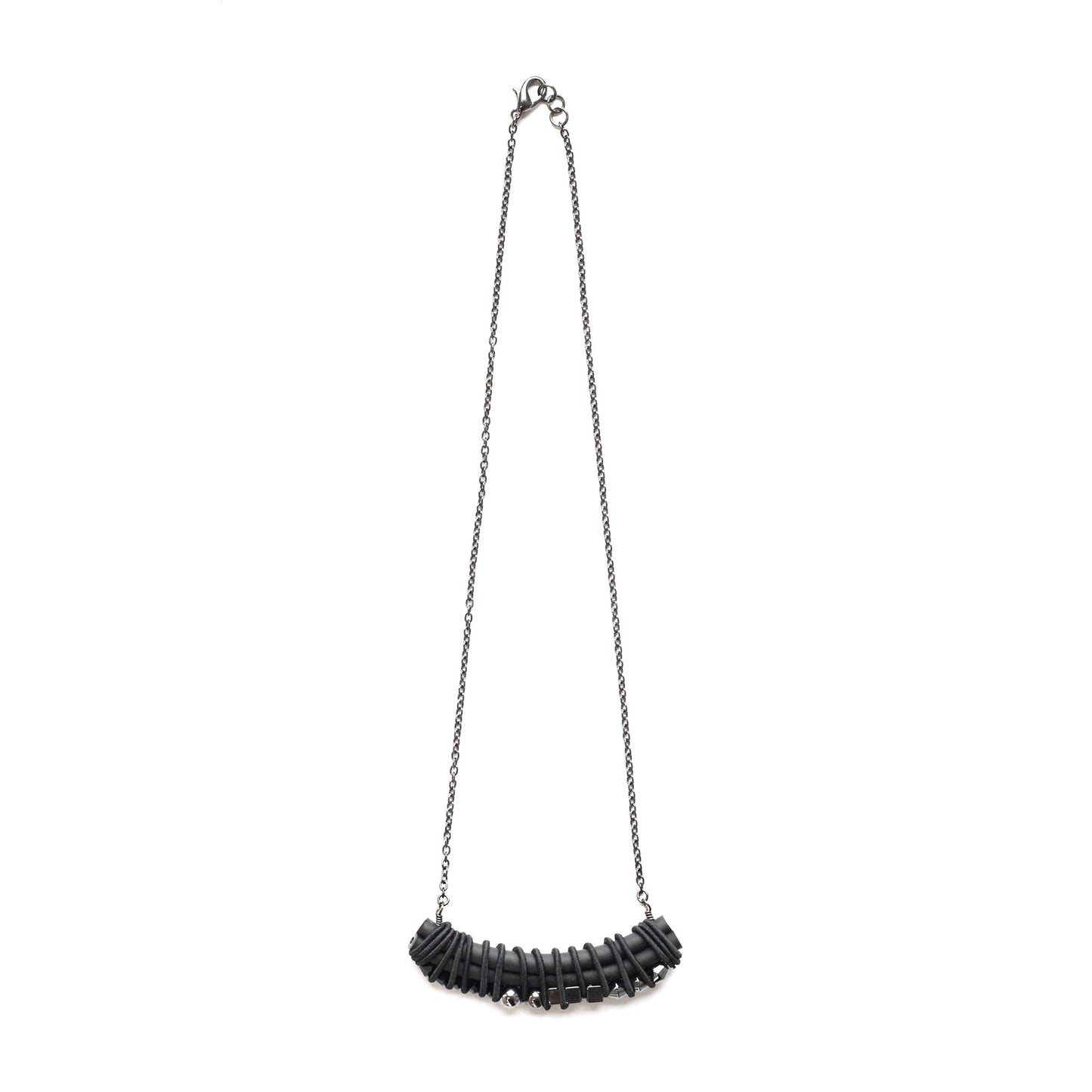 BLACK ARC mini-necklace with PVC, glass and hematine