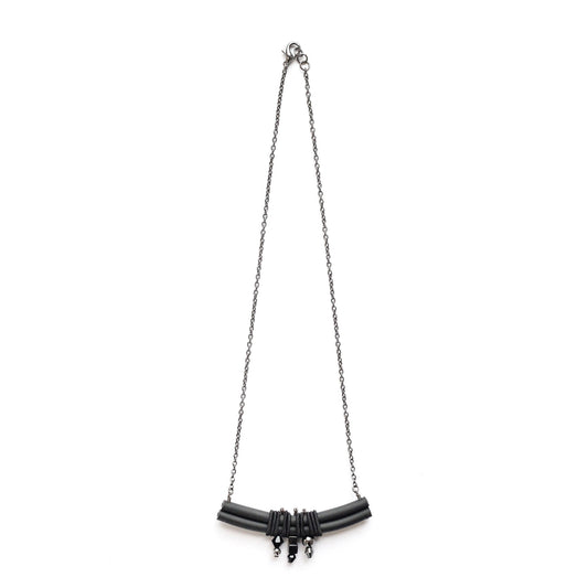 MINI ARC black studded necklace with PVC, glass and hematine