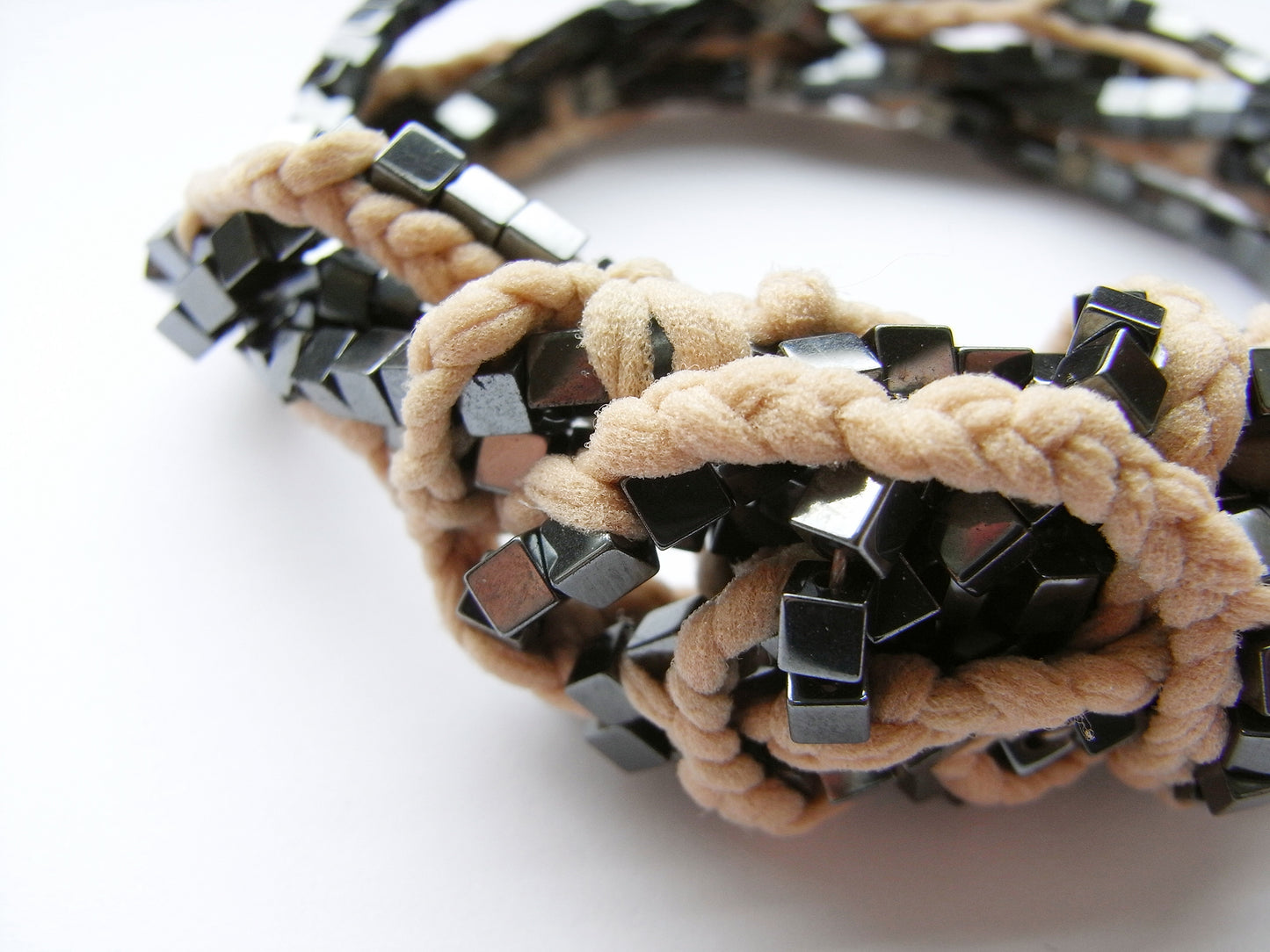 ORGANIC OPULENCE braided hematine bracelet - 4-strand