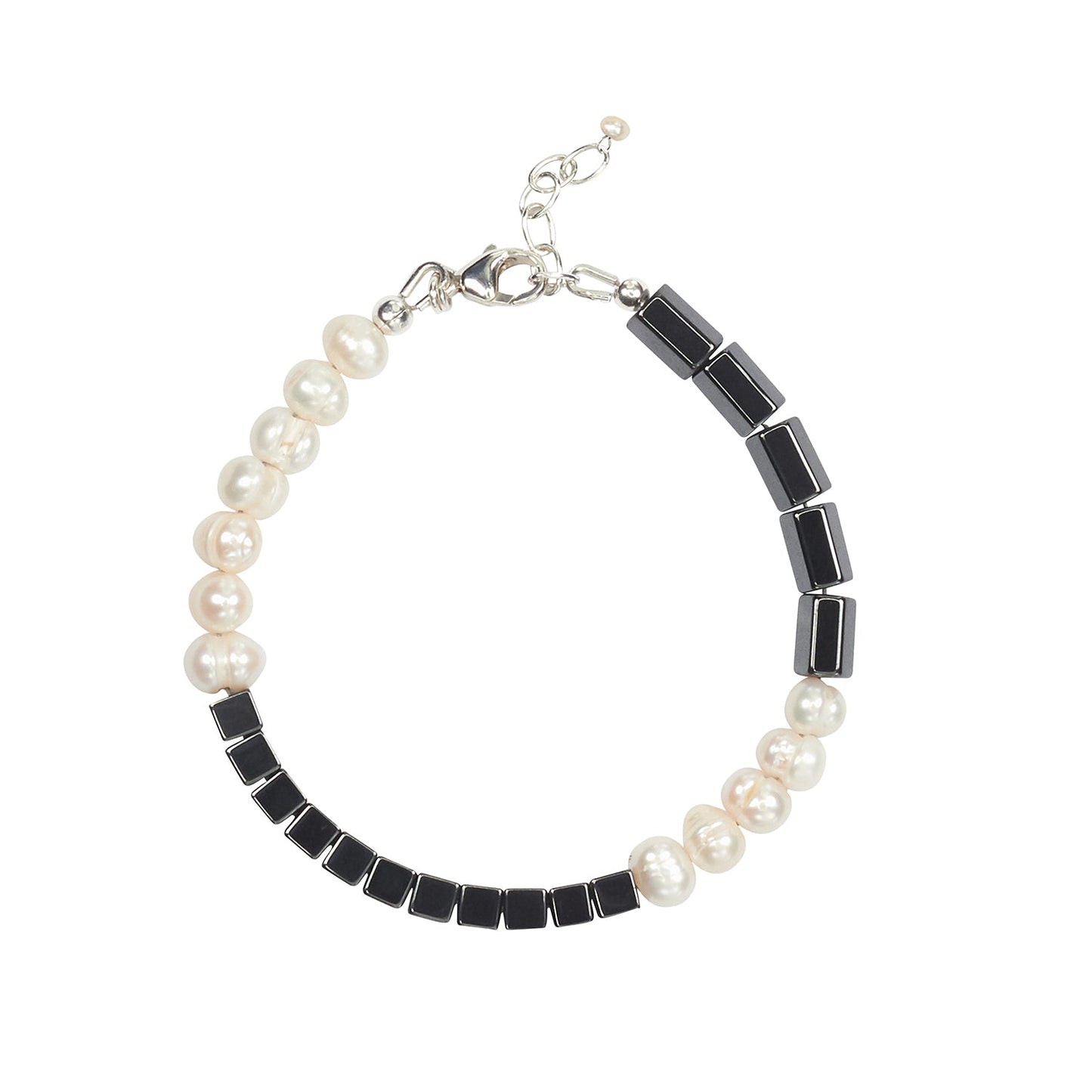 Quadrant Bracelet with Freshwater Pearls and Hematine - set of 3